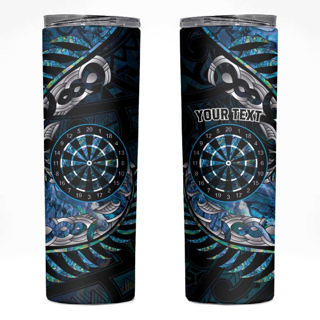New Zealand Darts Personalised Skinny Tumbler Aotearoa Silver Fern Blue Papua Shell Spirit LT9 Blue - Polynesian Pride