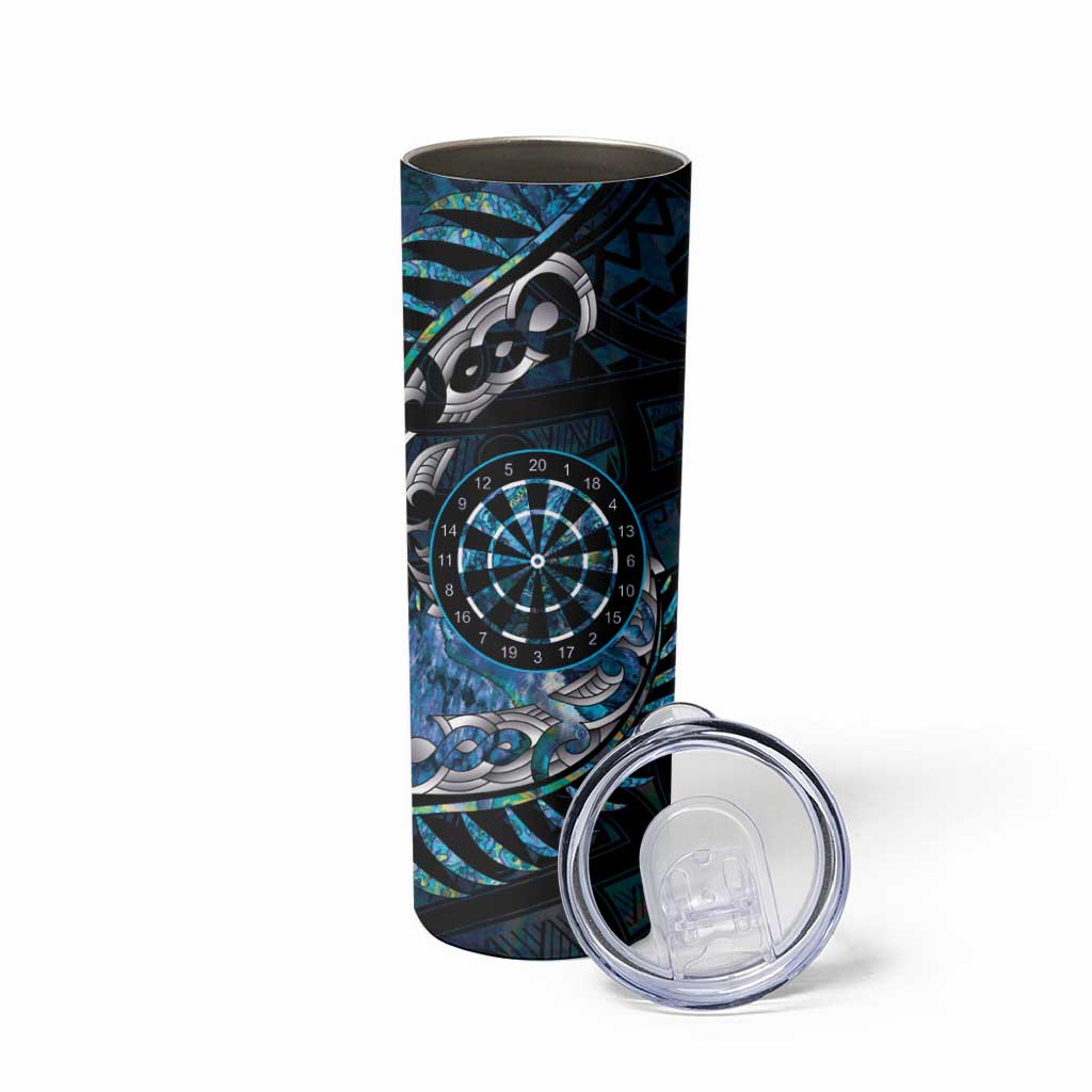 New Zealand Darts Personalised Skinny Tumbler Aotearoa Silver Fern Blue Papua Shell Spirit LT9 - Polynesian Pride