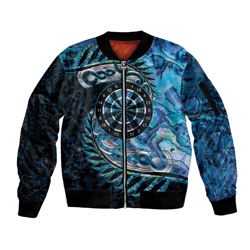 New Zealand Darts Personalised Sleeve Zip Bomber Jacket Aotearoa Silver Fern Blue Papua Shell Spirit LT9 Unisex Blue - Polynesian Pride