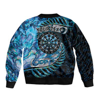 New Zealand Darts Personalised Sleeve Zip Bomber Jacket Aotearoa Silver Fern Blue Papua Shell Spirit LT9 - Polynesian Pride