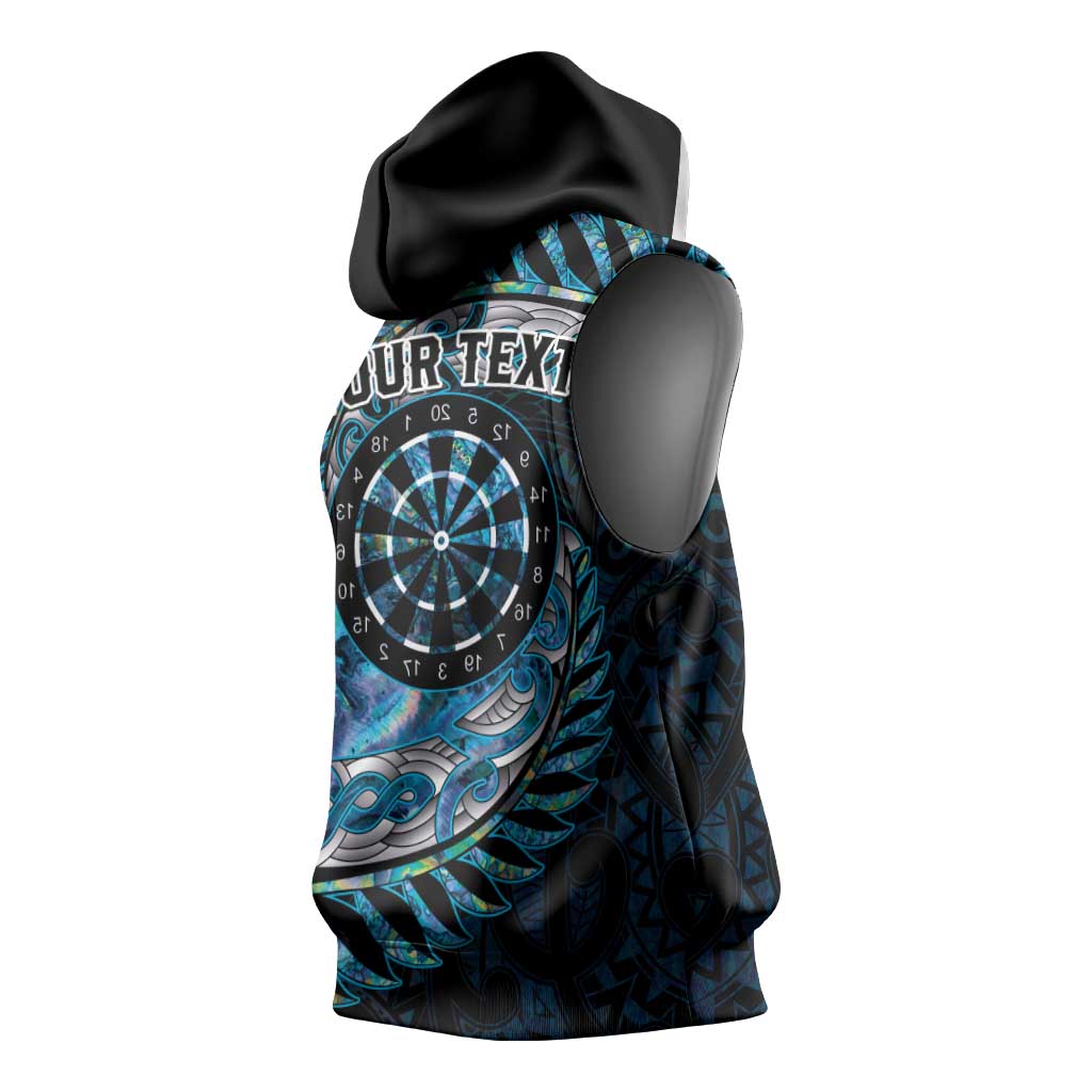 New Zealand Darts Personalised Sleeveless Hoodie Aotearoa Silver Fern Blue Papua Shell Spirit LT9 - Polynesian Pride