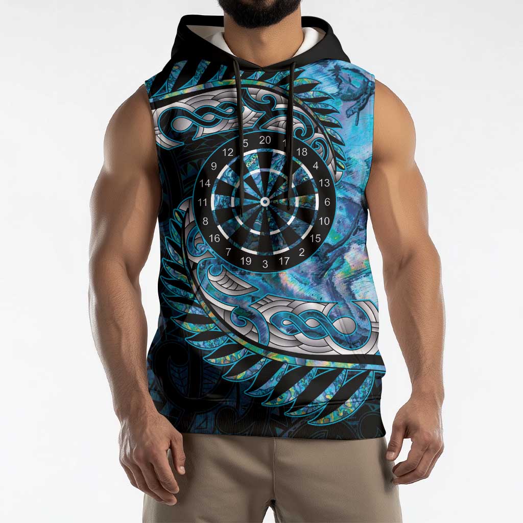 New Zealand Darts Personalised Sleeveless Hoodie Aotearoa Silver Fern Blue Papua Shell Spirit LT9 - Polynesian Pride