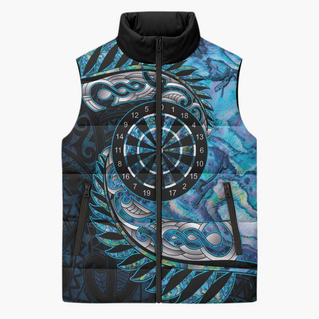 New Zealand Darts Personalised Sleeveless Puffer Jacket Aotearoa Silver Fern Blue Papua Shell Spirit LT9 Unisex Blue - Polynesian Pride