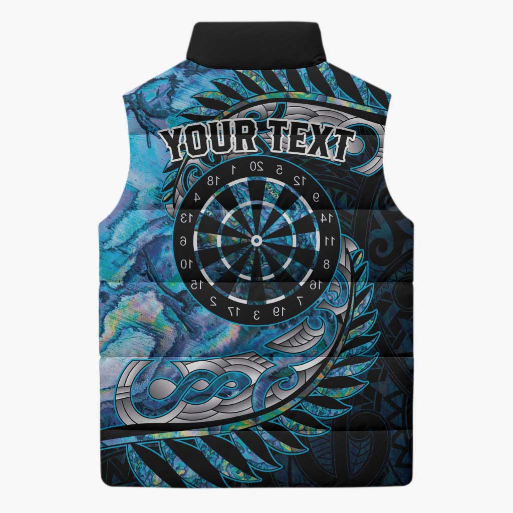 New Zealand Darts Personalised Sleeveless Puffer Jacket Aotearoa Silver Fern Blue Papua Shell Spirit LT9 - Polynesian Pride