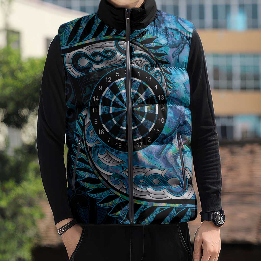 New Zealand Darts Personalised Sleeveless Puffer Jacket Aotearoa Silver Fern Blue Papua Shell Spirit LT9 - Polynesian Pride
