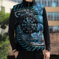New Zealand Darts Personalised Sleeveless Puffer Jacket Aotearoa Silver Fern Blue Papua Shell Spirit LT9 - Polynesian Pride