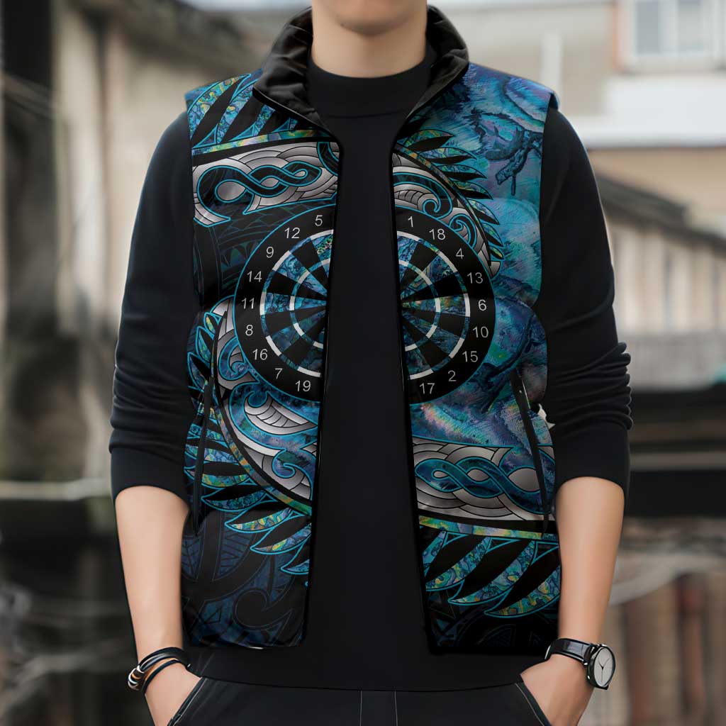 New Zealand Darts Personalised Sleeveless Puffer Jacket Aotearoa Silver Fern Blue Papua Shell Spirit LT9 - Polynesian Pride