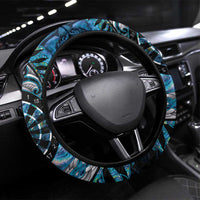 New Zealand Darts Steering Wheel Cover Aotearoa Silver Fern Blue Papua Shell Spirit LT9 Universal Fit Blue - Polynesian Pride