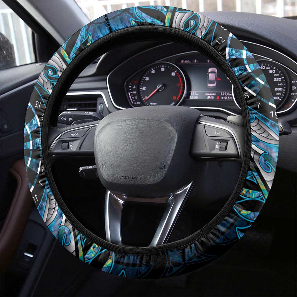 New Zealand Darts Steering Wheel Cover Aotearoa Silver Fern Blue Papua Shell Spirit LT9 - Polynesian Pride