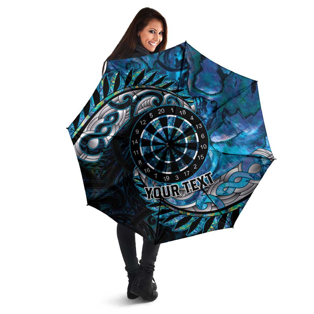 New Zealand Darts Personalised Umbrella Aotearoa Silver Fern Blue Papua Shell Spirit LT9 - Polynesian Pride