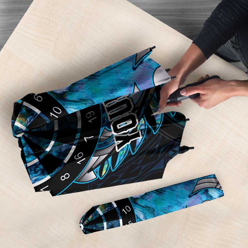 New Zealand Darts Personalised Umbrella Aotearoa Silver Fern Blue Papua Shell Spirit LT9 - Polynesian Pride