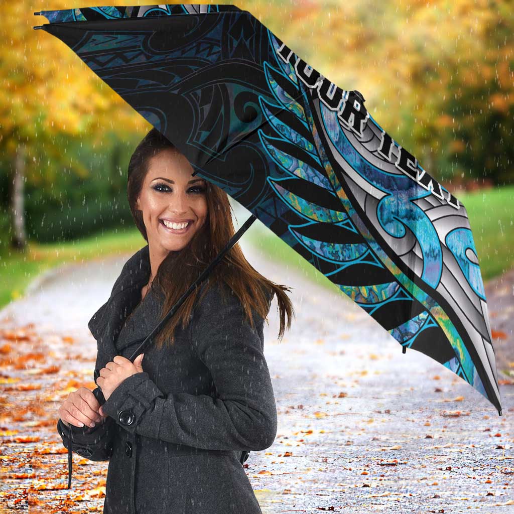 New Zealand Darts Personalised Umbrella Aotearoa Silver Fern Blue Papua Shell Spirit LT9 - Polynesian Pride