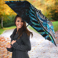 New Zealand Darts Personalised Umbrella Aotearoa Silver Fern Blue Papua Shell Spirit LT9 - Polynesian Pride