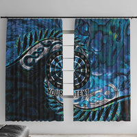 New Zealand Darts Personalised Window Curtain Aotearoa Silver Fern Blue Papua Shell Spirit LT9 With Hooks Blue - Polynesian Pride