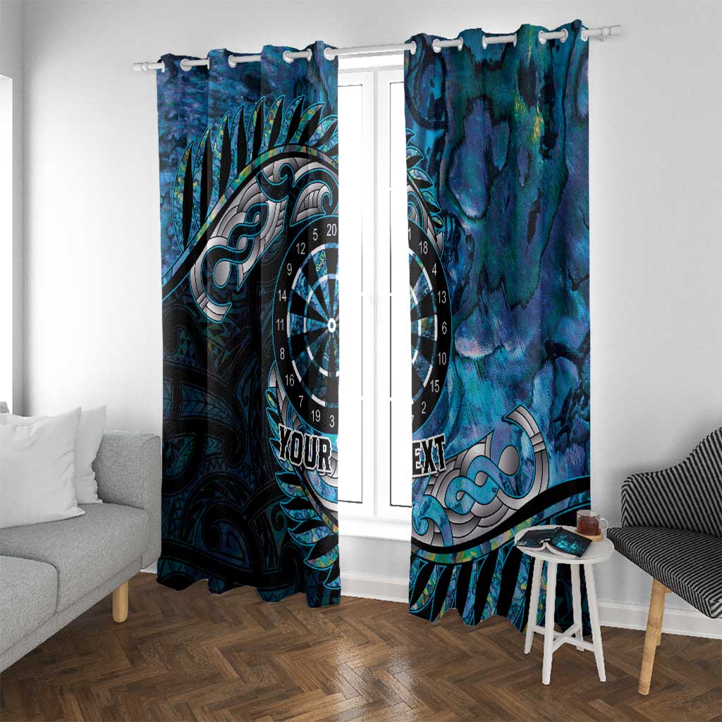 New Zealand Darts Personalised Window Curtain Aotearoa Silver Fern Blue Papua Shell Spirit LT9 With Grommets Blue - Polynesian Pride
