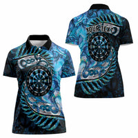 New Zealand Darts Personalised Women Polo Shirt Aotearoa Silver Fern Blue Papua Shell Spirit LT9 - Polynesian Pride