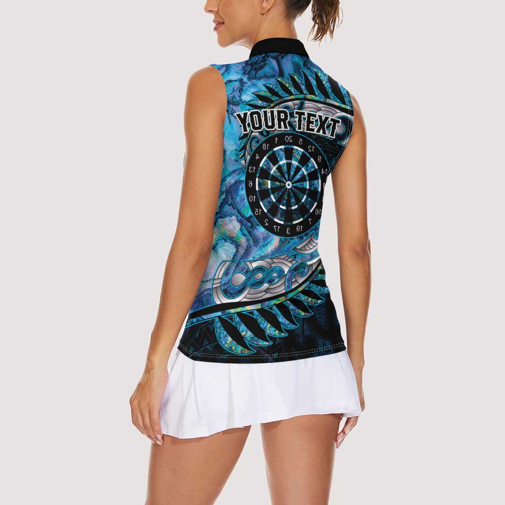 New Zealand Darts Personalised Women Sleeveless Polo Shirt Aotearoa Silver Fern Blue Papua Shell Spirit LT9 - Polynesian Pride