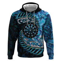 New Zealand Darts Personalised Zip Hoodie Aotearoa Silver Fern Blue Papua Shell Spirit LT9 Pullover Hoodie Blue - Polynesian Pride