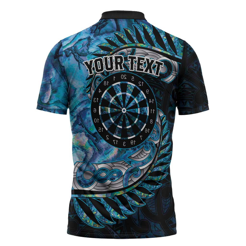 New Zealand Darts Personalised Zipper Polo Shirt Aotearoa Silver Fern Blue Papua Shell Spirit LT9 - Polynesian Pride