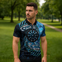 New Zealand Darts Personalised Zipper Polo Shirt Aotearoa Silver Fern Blue Papua Shell Spirit LT9 - Polynesian Pride