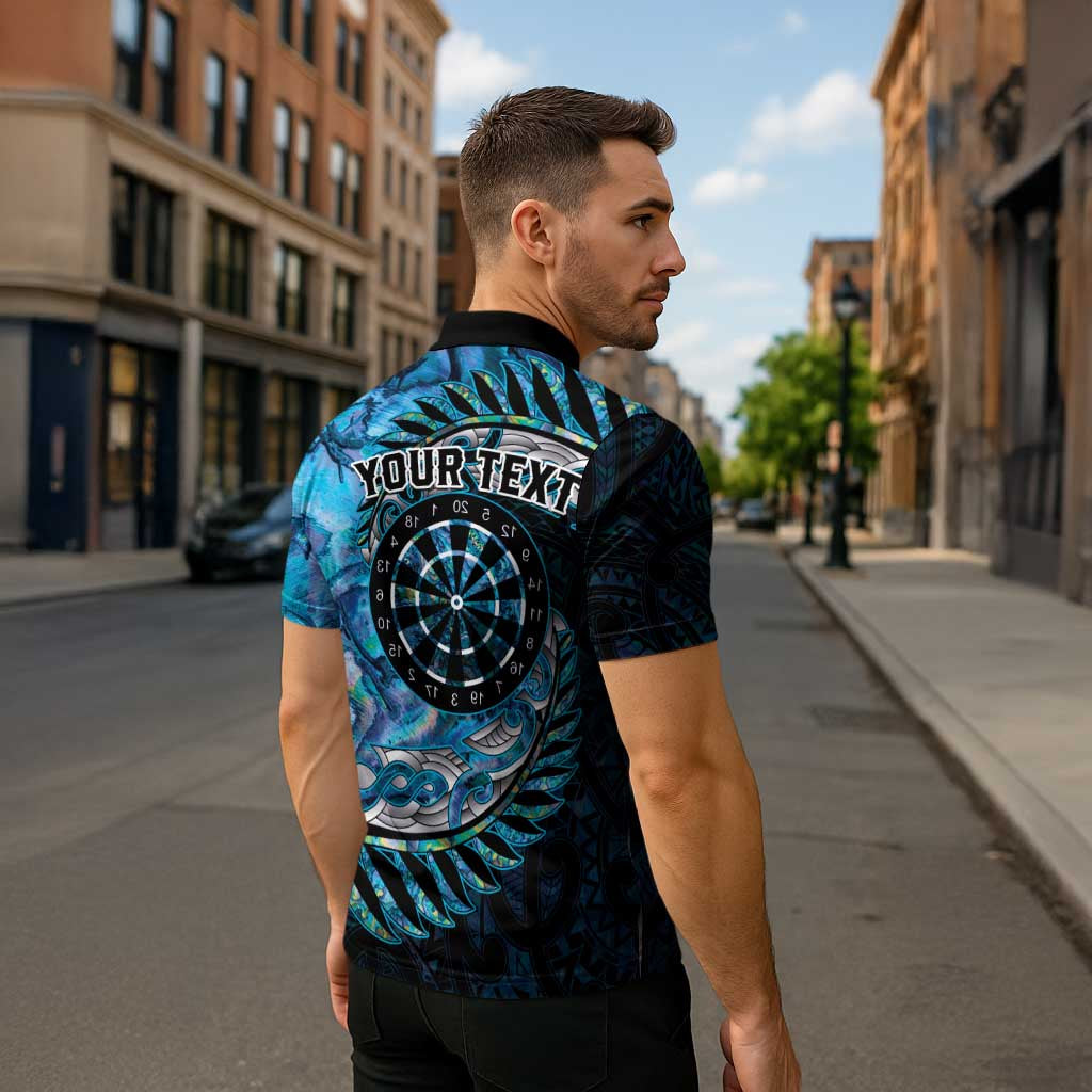 New Zealand Darts Personalised Zipper Polo Shirt Aotearoa Silver Fern Blue Papua Shell Spirit LT9 - Polynesian Pride