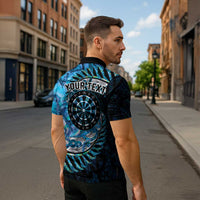 New Zealand Darts Personalised Zipper Polo Shirt Aotearoa Silver Fern Blue Papua Shell Spirit LT9 - Polynesian Pride
