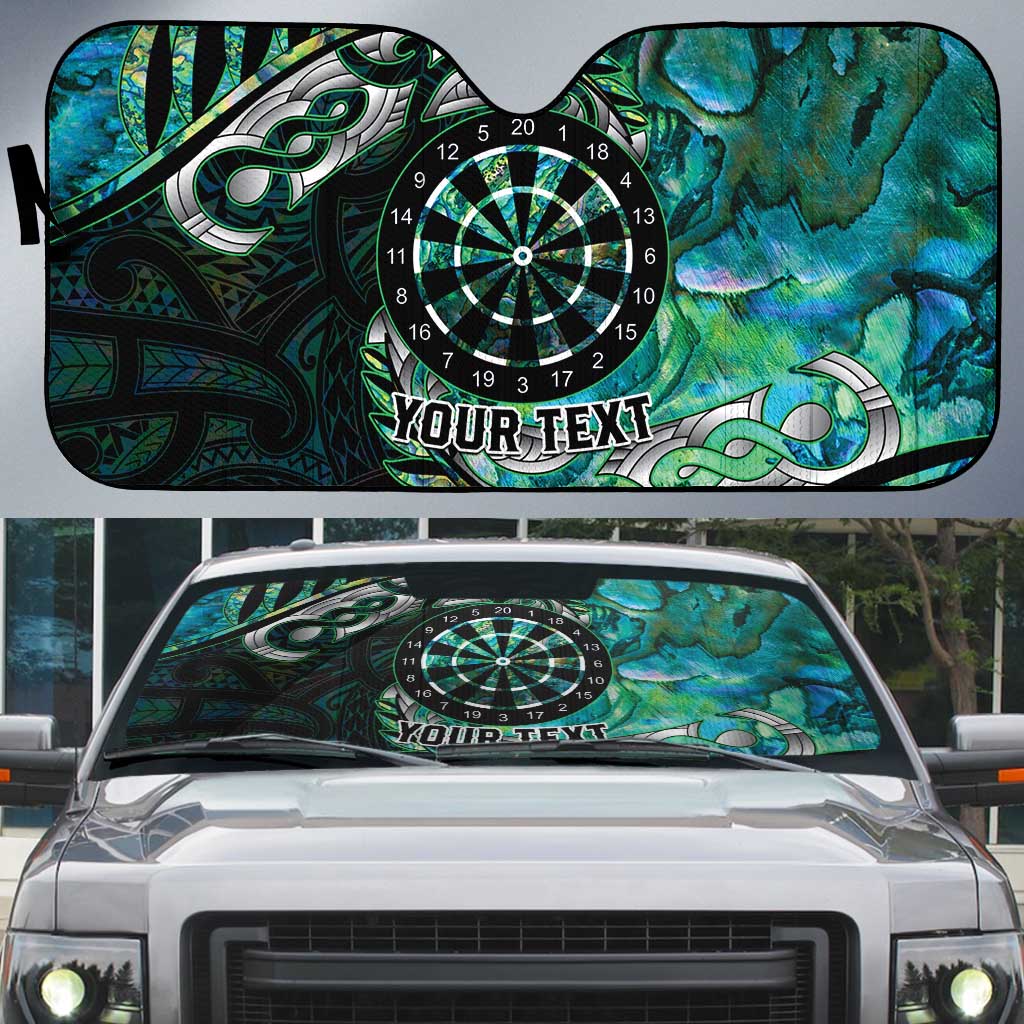 New Zealand Darts Personalised Auto Sun Shade Aotearoa Silver Fern Green Papua Shell Spirit LT9 Green - Polynesian Pride
