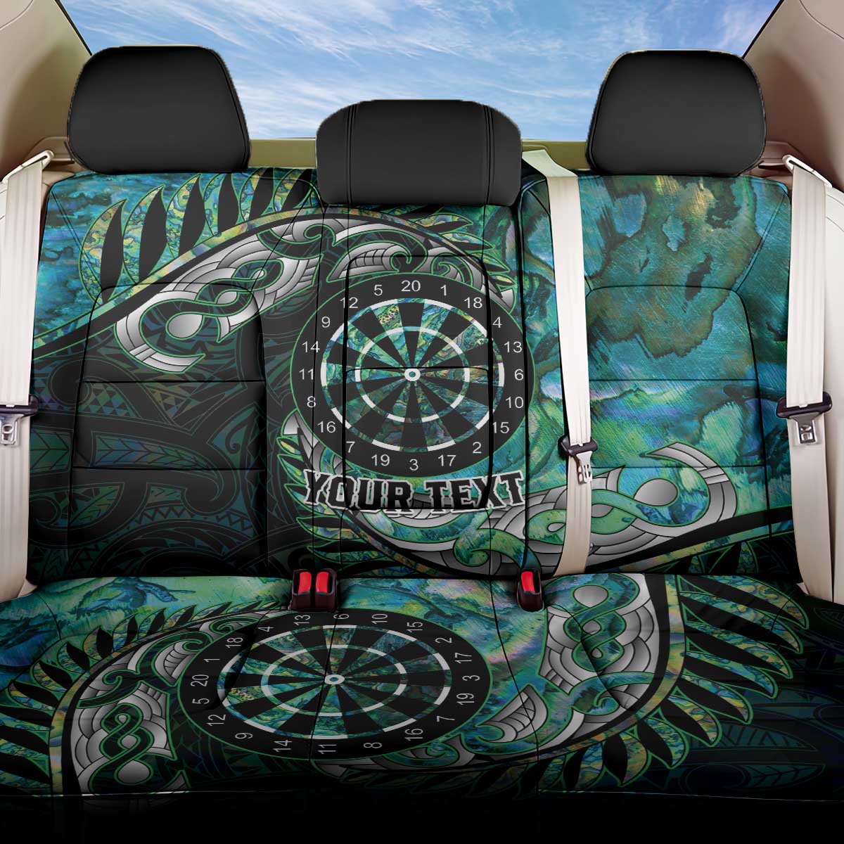 New Zealand Darts Personalised Back Car Seat Cover Aotearoa Silver Fern Green Papua Shell Spirit LT9 One Size Green - Polynesian Pride