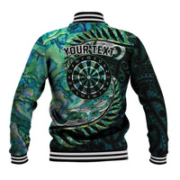 New Zealand Darts Personalised Baseball Jacket Aotearoa Silver Fern Green Papua Shell Spirit LT9 - Polynesian Pride