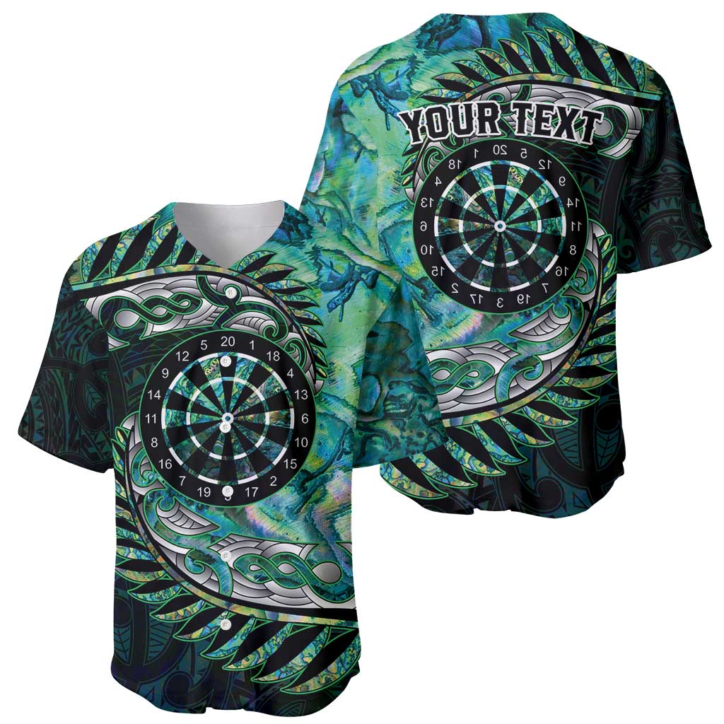 New Zealand Darts Personalised Baseball Jersey Aotearoa Silver Fern Green Papua Shell Spirit LT9 - Polynesian Pride