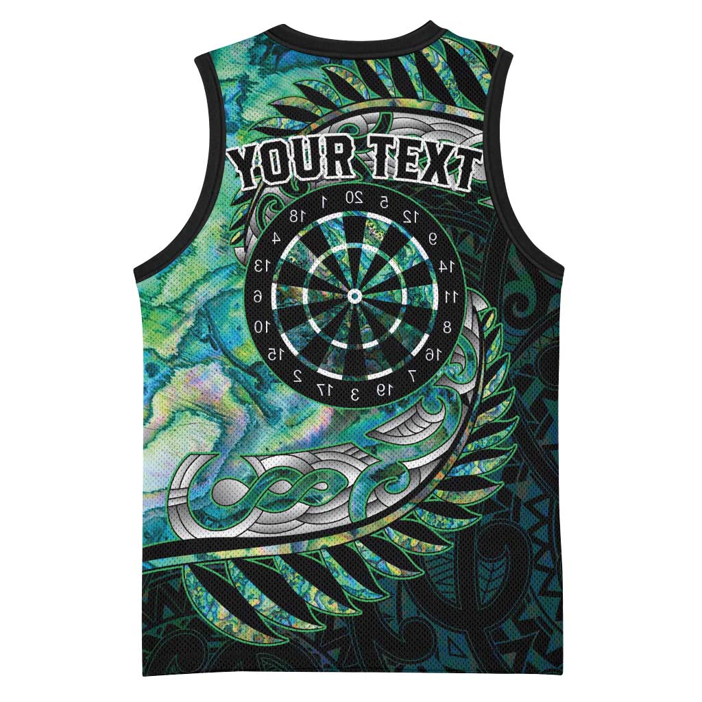 New Zealand Darts Personalised Basketball Jersey Aotearoa Silver Fern Green Papua Shell Spirit LT9 - Polynesian Pride
