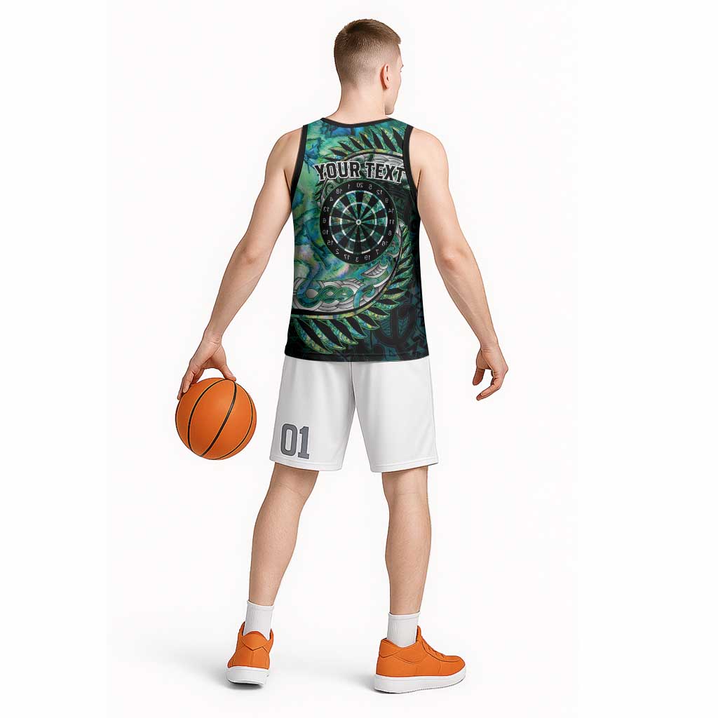 New Zealand Darts Personalised Basketball Jersey Aotearoa Silver Fern Green Papua Shell Spirit LT9 - Polynesian Pride