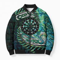 New Zealand Darts Personalised Bomber Puffer Jacket Aotearoa Silver Fern Green Papua Shell Spirit LT9 Unisex Green - Polynesian Pride
