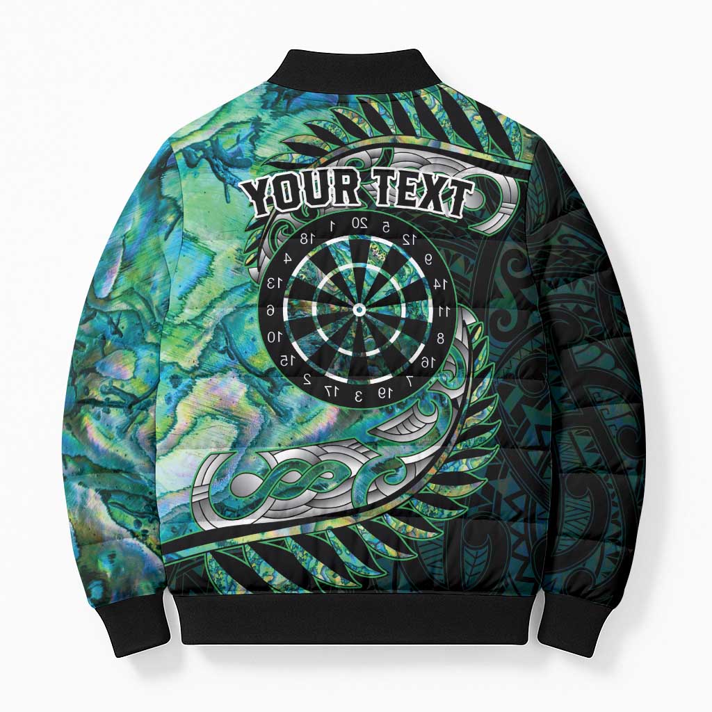 New Zealand Darts Personalised Bomber Puffer Jacket Aotearoa Silver Fern Green Papua Shell Spirit LT9 - Polynesian Pride