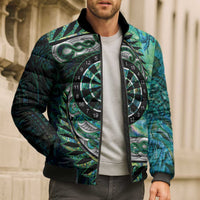 New Zealand Darts Personalised Bomber Puffer Jacket Aotearoa Silver Fern Green Papua Shell Spirit LT9 - Polynesian Pride