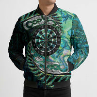 New Zealand Darts Personalised Bomber Puffer Jacket Aotearoa Silver Fern Green Papua Shell Spirit LT9 - Polynesian Pride
