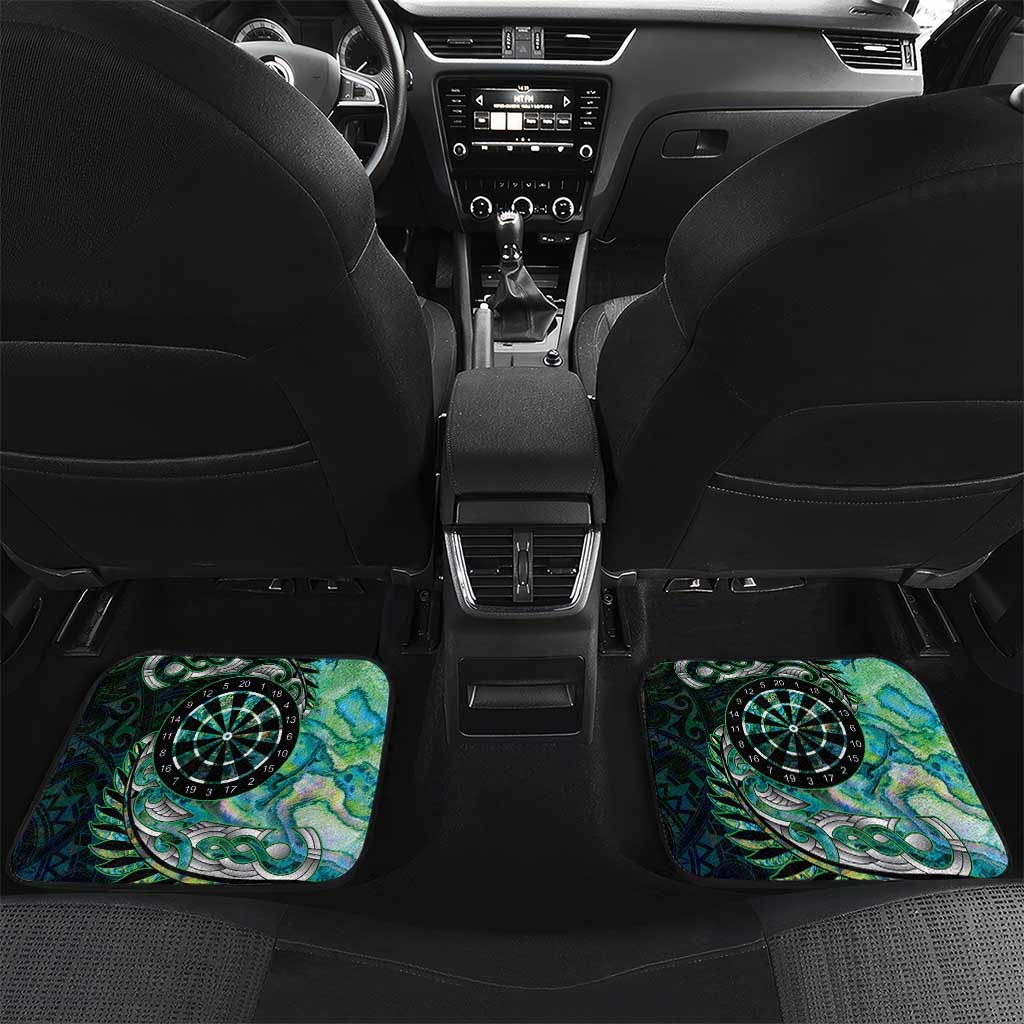 New Zealand Darts Personalised Car Mats Aotearoa Silver Fern Green Papua Shell Spirit LT9 Set 2pcs - Back Green - Polynesian Pride