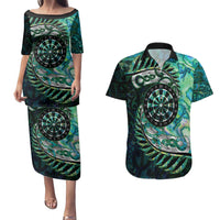 New Zealand Darts Personalised Couples Matching Puletasi and Hawaiian Shirt Aotearoa Silver Fern Green Papua Shell Spirit LT9 Green - Polynesian Pride