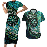 New Zealand Darts Personalised Couples Matching Short Sleeve Bodycon Dress and Hawaiian Shirt Aotearoa Silver Fern Green Papua Shell Spirit LT9 Green - Polynesian Pride