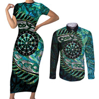 New Zealand Darts Personalised Couples Matching Short Sleeve Bodycon Dress and Long Sleeve Button Shirt Aotearoa Silver Fern Green Papua Shell Spirit LT9 Green - Polynesian Pride