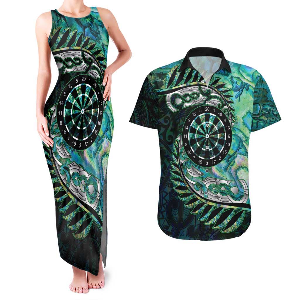 New Zealand Darts Personalised Couples Matching Tank Maxi Dress and Hawaiian Shirt Aotearoa Silver Fern Green Papua Shell Spirit LT9 Green - Polynesian Pride