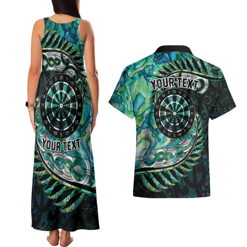 New Zealand Darts Personalised Couples Matching Tank Maxi Dress and Hawaiian Shirt Aotearoa Silver Fern Green Papua Shell Spirit LT9 - Polynesian Pride