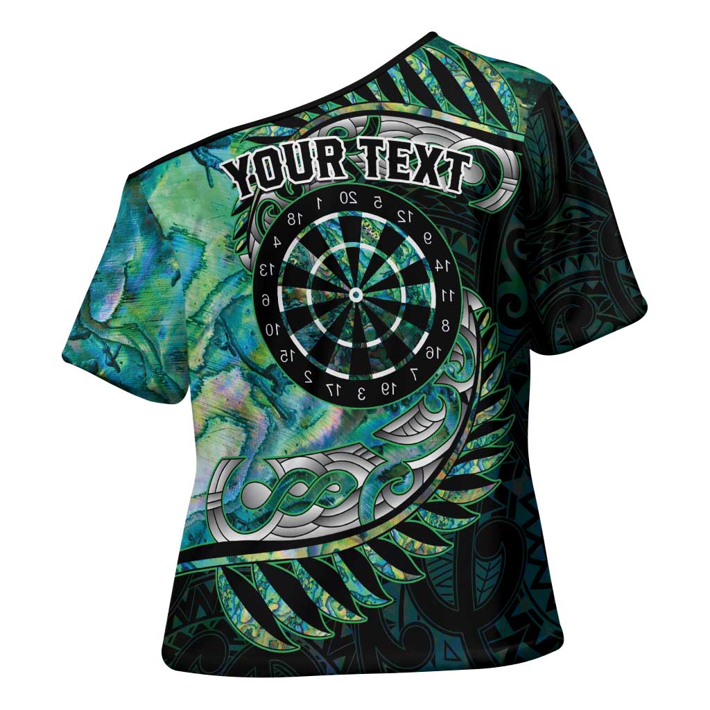 New Zealand Darts Personalised Cross Shoulder Shirt Aotearoa Silver Fern Green Papua Shell Spirit LT9 - Polynesian Pride
