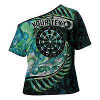 New Zealand Darts Personalised Cross Shoulder Shirt Aotearoa Silver Fern Green Papua Shell Spirit LT9 - Polynesian Pride