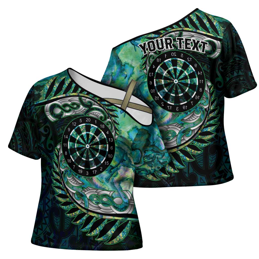 New Zealand Darts Personalised Cross Shoulder Shirt Aotearoa Silver Fern Green Papua Shell Spirit LT9 - Polynesian Pride