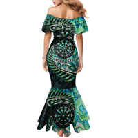 New Zealand Darts Personalised Family Matching Mermaid Dress and Hawaiian Shirt Aotearoa Silver Fern Green Papua Shell Spirit LT9 - Polynesian Pride