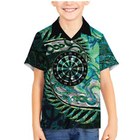 New Zealand Darts Personalised Family Matching Mermaid Dress and Hawaiian Shirt Aotearoa Silver Fern Green Papua Shell Spirit LT9 Son's Shirt Green - Polynesian Pride