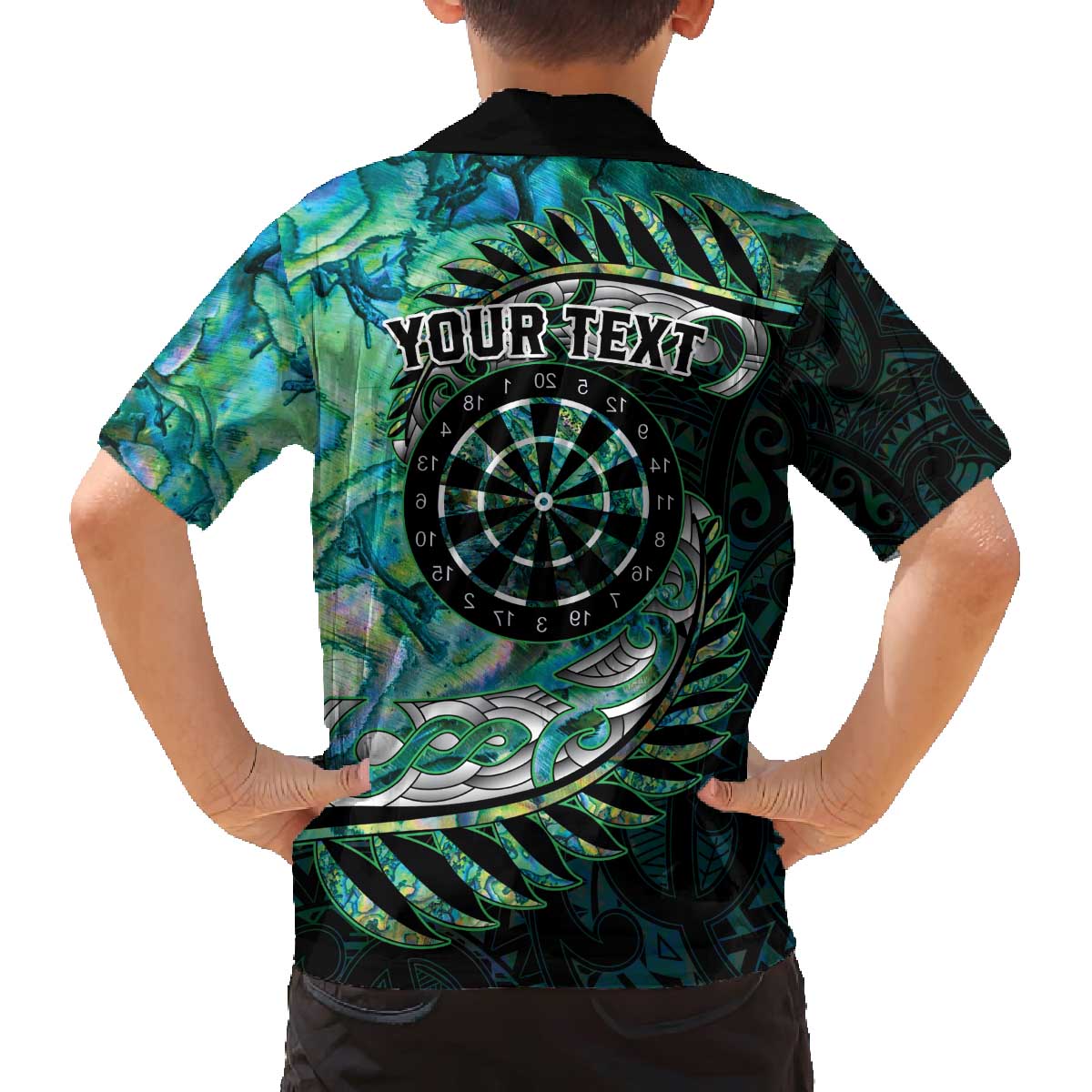 New Zealand Darts Personalised Family Matching Off The Shoulder Long Sleeve Dress and Hawaiian Shirt Aotearoa Silver Fern Green Papua Shell Spirit LT9 - Polynesian Pride