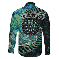 New Zealand Darts Personalised Family Matching Off The Shoulder Long Sleeve Dress and Hawaiian Shirt Aotearoa Silver Fern Green Papua Shell Spirit LT9 - Polynesian Pride
