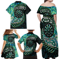 New Zealand Darts Personalised Family Matching Off Shoulder Maxi Dress and Hawaiian Shirt Aotearoa Silver Fern Green Papua Shell Spirit LT9 - Polynesian Pride